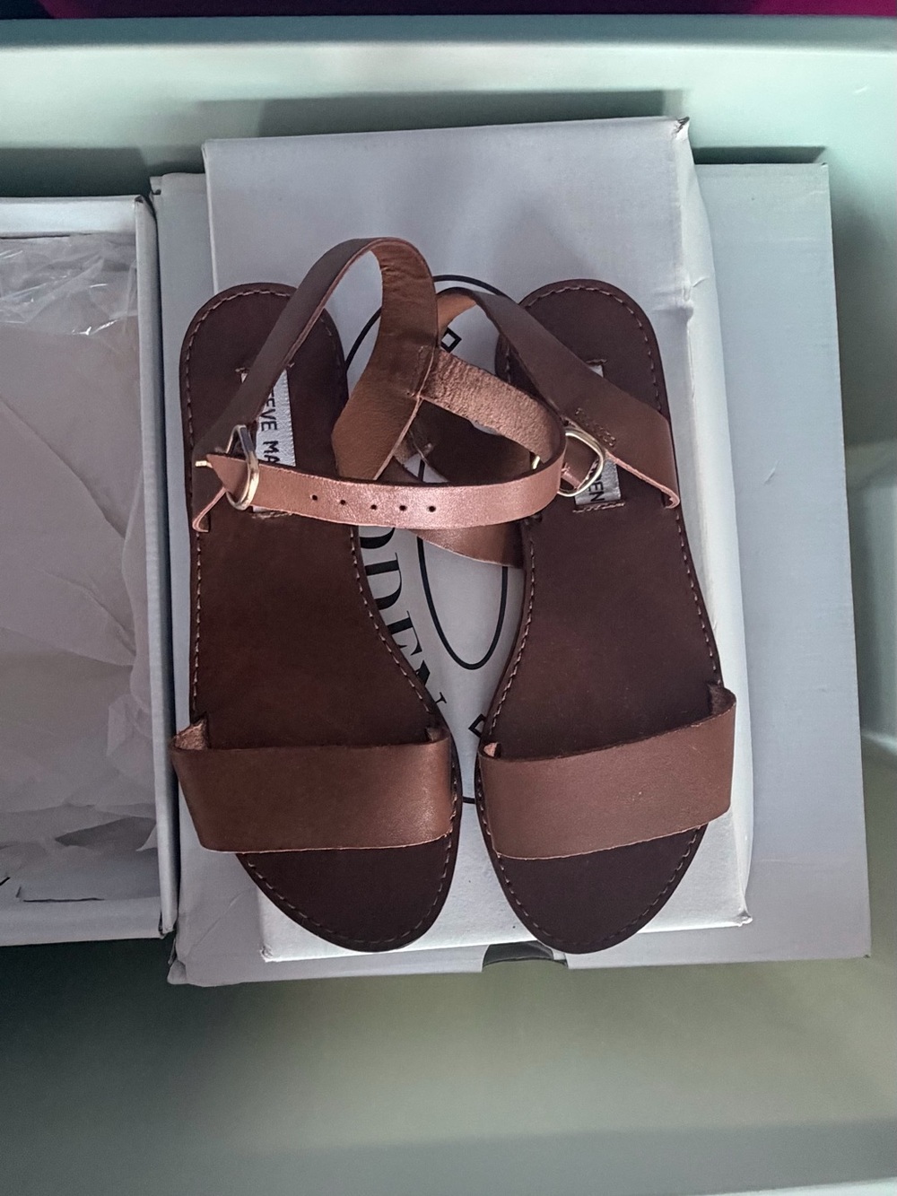 Steve Madden Brown Leather Flat Strap Sandals